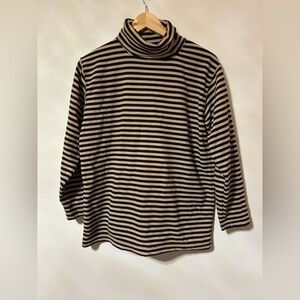 Bob Mackie Studio-Tan/Black Striped Long Sleeve Shirt